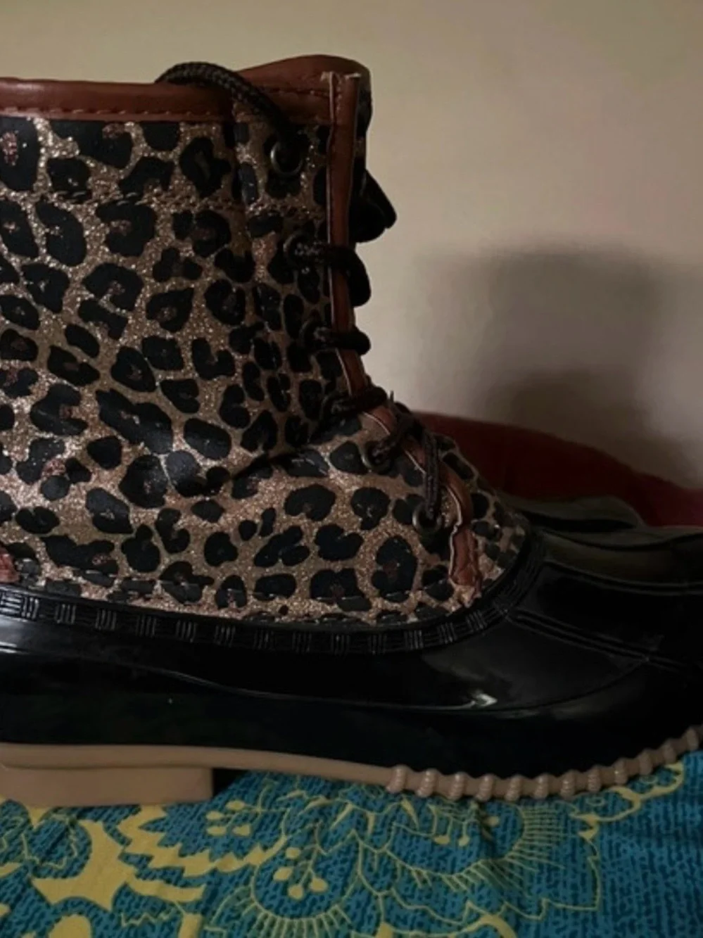 Sugar Leopard-Print Winter Duck Boots in Black and Brown